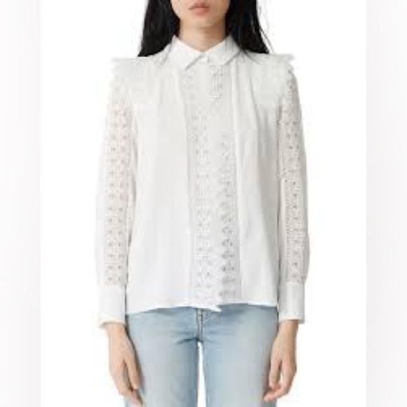 MAJE
Candi Lace Inset Shirt In White (21) - Picture 3 of 9